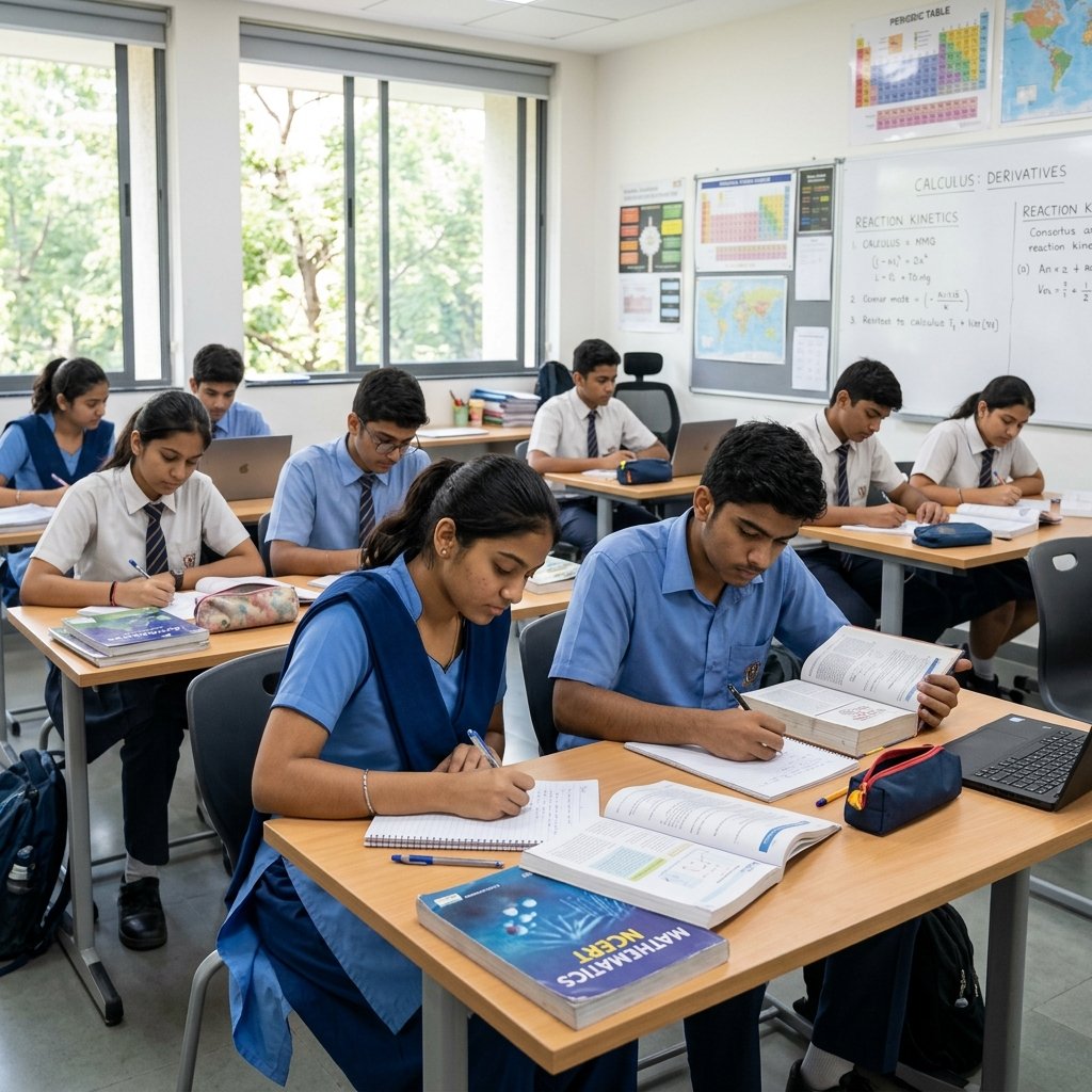 Students in a board-exam preparation class covering CBSE, IGCSE, ICSE and IB